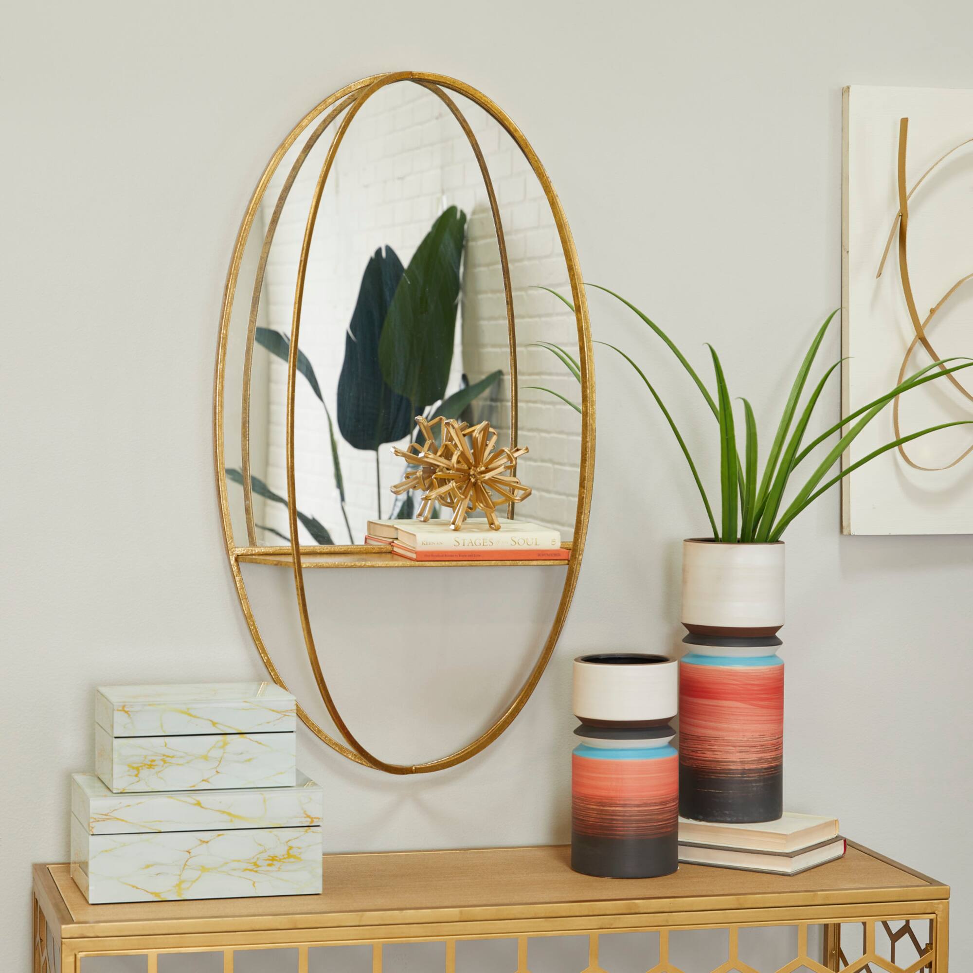 Gold Metal Glam Wall Mirror 35" x 20" x 7"